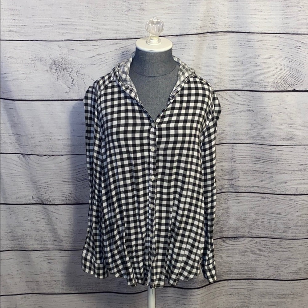 Abercrombie Kids Blk/Wht Checkered Hooded Blouse
